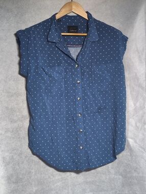 Jach's Girlfriend Sz L Sleeveless Button-Up Shirt in Navy with Microprint